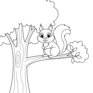 coloriage L’écureuil dans l’arbre pour primaire