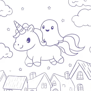 coloriage Licorne Kawaii à imprimer pour enfant de 2 ans