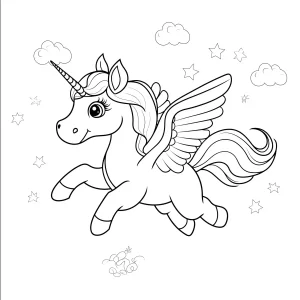 coloriage Licorne Kawaii pour enfants à imprimer