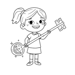 coloriage Lucy tenant une clé spirituelle en ligne pour enfant
