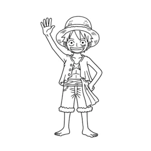 coloriage Luffy faisant un signe de la main à imprimer pour enfant de 6 ans