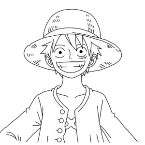 coloriage Luffy souriant avec son chapeau de paille pour enfant de 8 ans