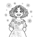 coloriage Mirabel souriante avec des fleurs à imprimer pour enfant de 8 ans