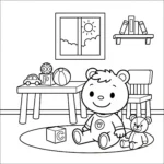 coloriage Petit Ours Brun à la Crèche de pour enfants