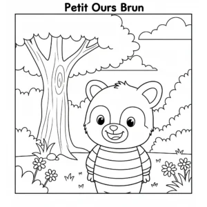 coloriage Petit Ours Brun dans la Nature à imprimer pour enfants