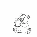 coloriage Petit Ours Brun mange sa pomme pour enfants a imprimer