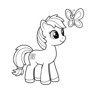 coloriage Poney et un papillon a imprimer gratuit
