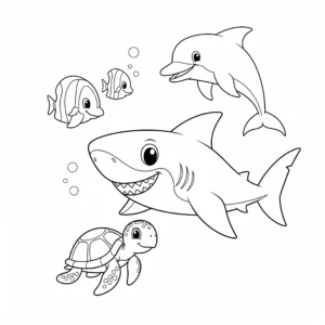 coloriage Requin avec ses amis marins pour enfant de 8 ans