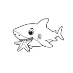 coloriage Requin avec une étoile de mer pour enfant gratuit