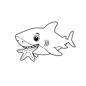 coloriage Requin avec une étoile de mer pour enfant gratuit