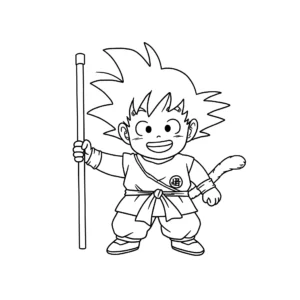coloriage Sangoku souriant avec son bâton magique pour enfants à télécharger