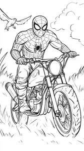 coloriage Spiderman Moto à imprimer kawaii