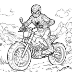 coloriage Spiderman Moto pour enfants à imprimer