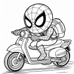 coloriage Spiderman Moto à imprimer kawaii