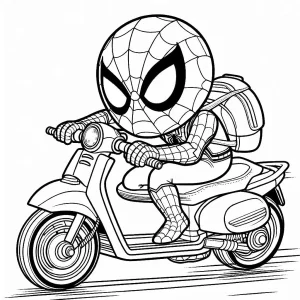 coloriage Spiderman Moto à imprimer kawaii