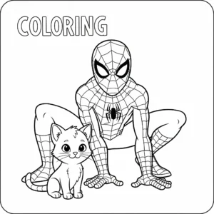 coloriage Spidey et son chaton pour enfant de à imprimer