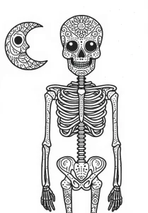 coloriage Squelette à imprimer kawaii