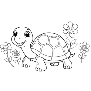 coloriage Tortue et fleurs gratuit à imprimer