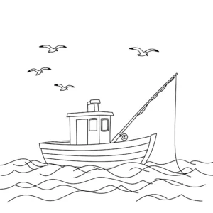 coloriage Un Bateau de Pêche Tranquille pour enfant de 10 ans