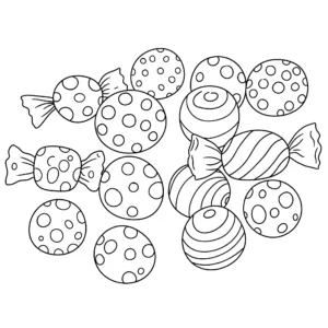 coloriage Un assortiment de bonbons ronds à imprimer kawaii