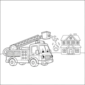 imprimer coloriage Un camion de pompiers au travail pour enfant
