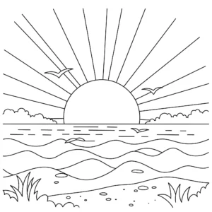 coloriage Un coucher de soleil sur la mer a imprimer
