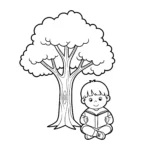 coloriage Un enfant qui lit sous un arbre en ligne