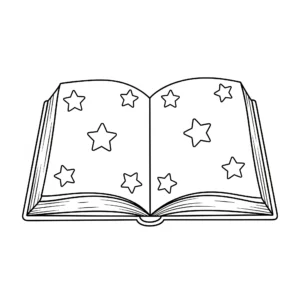 coloriage Un livre ouvert avec des étoiles pour enfant de 10 ans