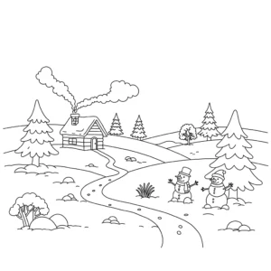 coloriage Un paysage enneigé et découpage à imprimer