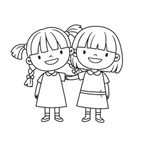 coloriage Un portrait simple des deux sœurs de pour enfants