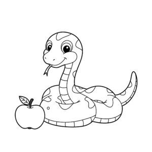 coloriage Un serpent avec une pomme pour enfant de 8 ans