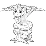 coloriage Un serpent enroulé autour d’un arbre pour enfant gratuit