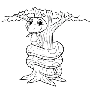 coloriage Un serpent enroulé autour d’un arbre pour enfant gratuit