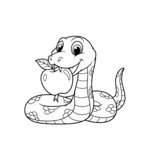 coloriage Un serpent mangeant une pomme pour enfant de 7 ans