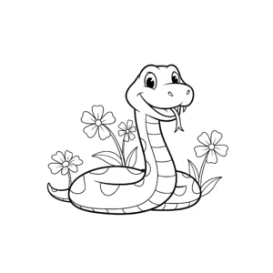 coloriage Un serpent souriant avec des fleurs et dessin a imprimer