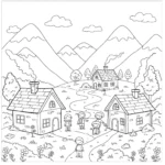 a imprimer coloriage Un village de montagne paisible gratuit
