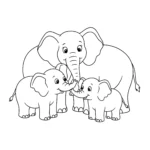 imprimer coloriage Une famille d’éléphants gratuit