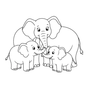 imprimer coloriage Une famille d’éléphants gratuit