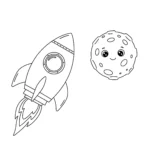 coloriage Une fusée et une planète à imprimer kawaii