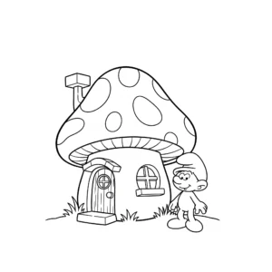 coloriage Une maison Schtroumpf champignon à imprimer pour enfant de 3 ans