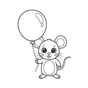 coloriage Une souris avec un ballon pour enfant de 8 ans