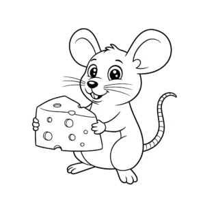 coloriage Une souris avec un gros fromage pour enfant de 4 ans