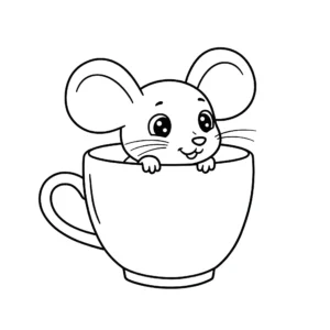 coloriage Une souris dans une tasse de thé pour enfant