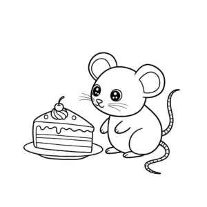 coloriage Une souris et un morceau de gâteau pour enfants a imprimer gratuit