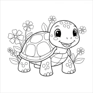 coloriage Une tortue avec des fleurs a colorier en ligne