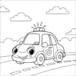 image de coloriage Une voiture de police en patrouille pour enfant