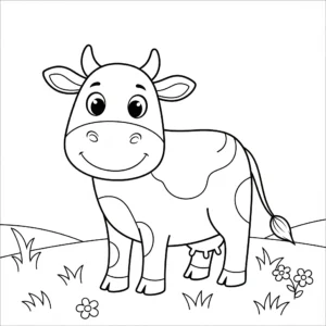 coloriage Vache Heureuse au Pré à imprimer pdf gratuit