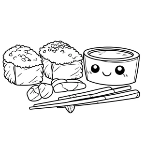 coloriage kawaii sushi et decoupage