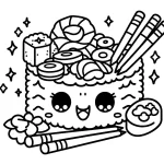 coloriage kawaii sushi et decoupage