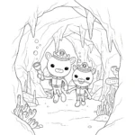 coloriage Barnacles et Kwazii explorant une grotte sous marine pour enfant de 6 ans